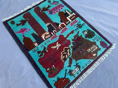 Afghan Handmade Tribal Rug 2'1x2'7 ft | Oushak War Rug | Unique Hand-Knotted Wool Rug and War Motif Design for
