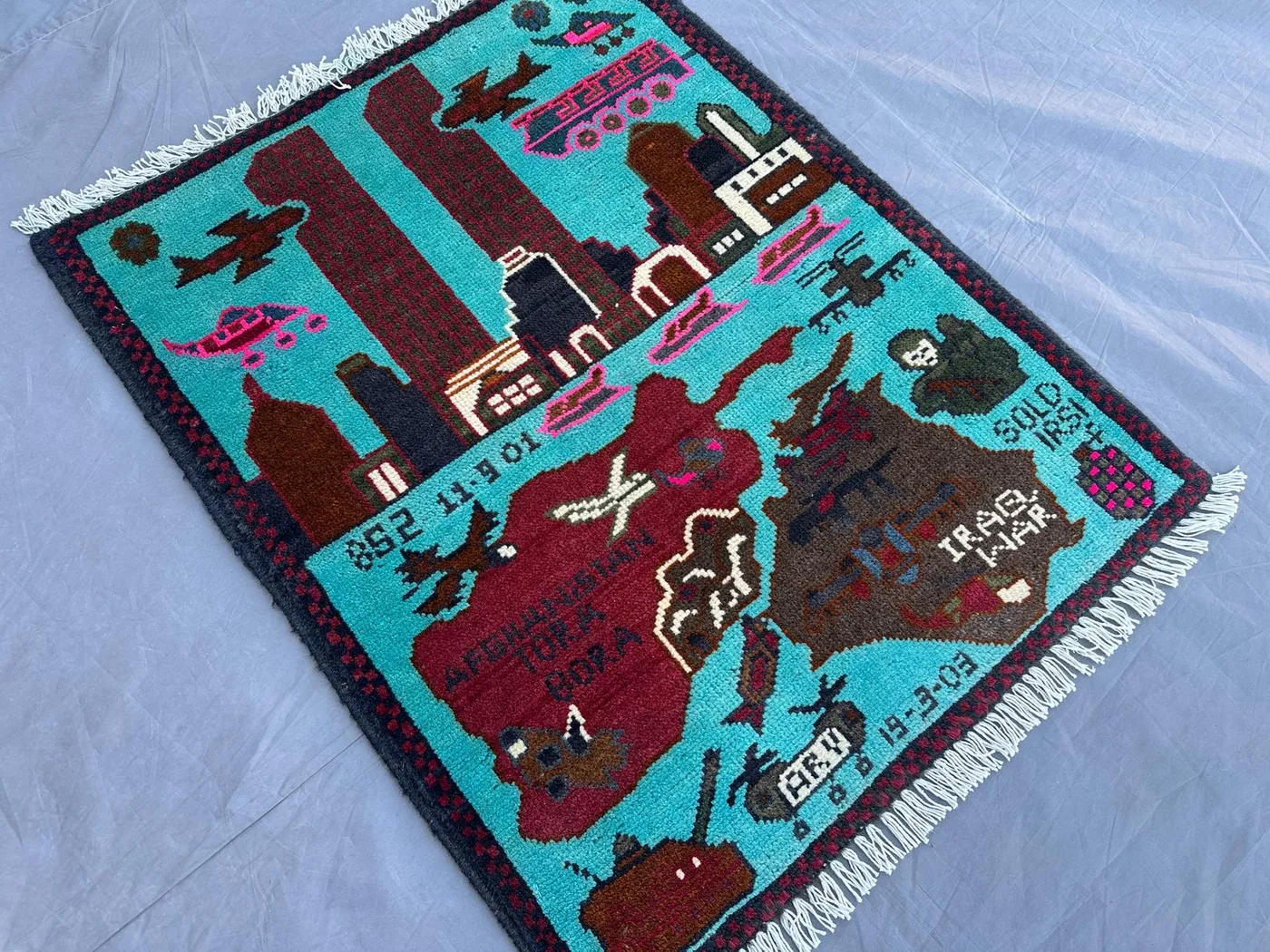 Afghan Handmade Tribal Rug 2'1x2'7 ft | Oushak War Rug | Unique Hand-Knotted Wool Rug and War Motif Design for Collectors, 2x3 Oushak Rug