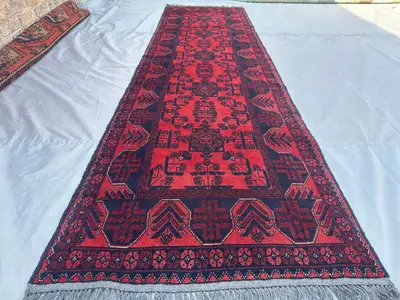 3x10 ft Afghan Hand-Knotted Runner Rug Turkmen Tribal Wool Rug, Afghan Runner Rug, Turkish Runner Rug, Enterwa