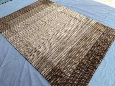 6x7 Afghan Handmade Tribal Rug, Vintage Wool Area Rug, Minimalist Striped Design, Brown Beige Carpet, Living R