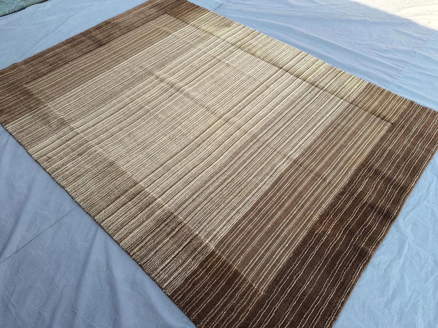 6x7 Afghan Handmade Tribal Rug, Vintage Wool Area Rug, Minimalist Striped Design, Brown Beige Carpet, Living Room Decor, Boho Home Rug