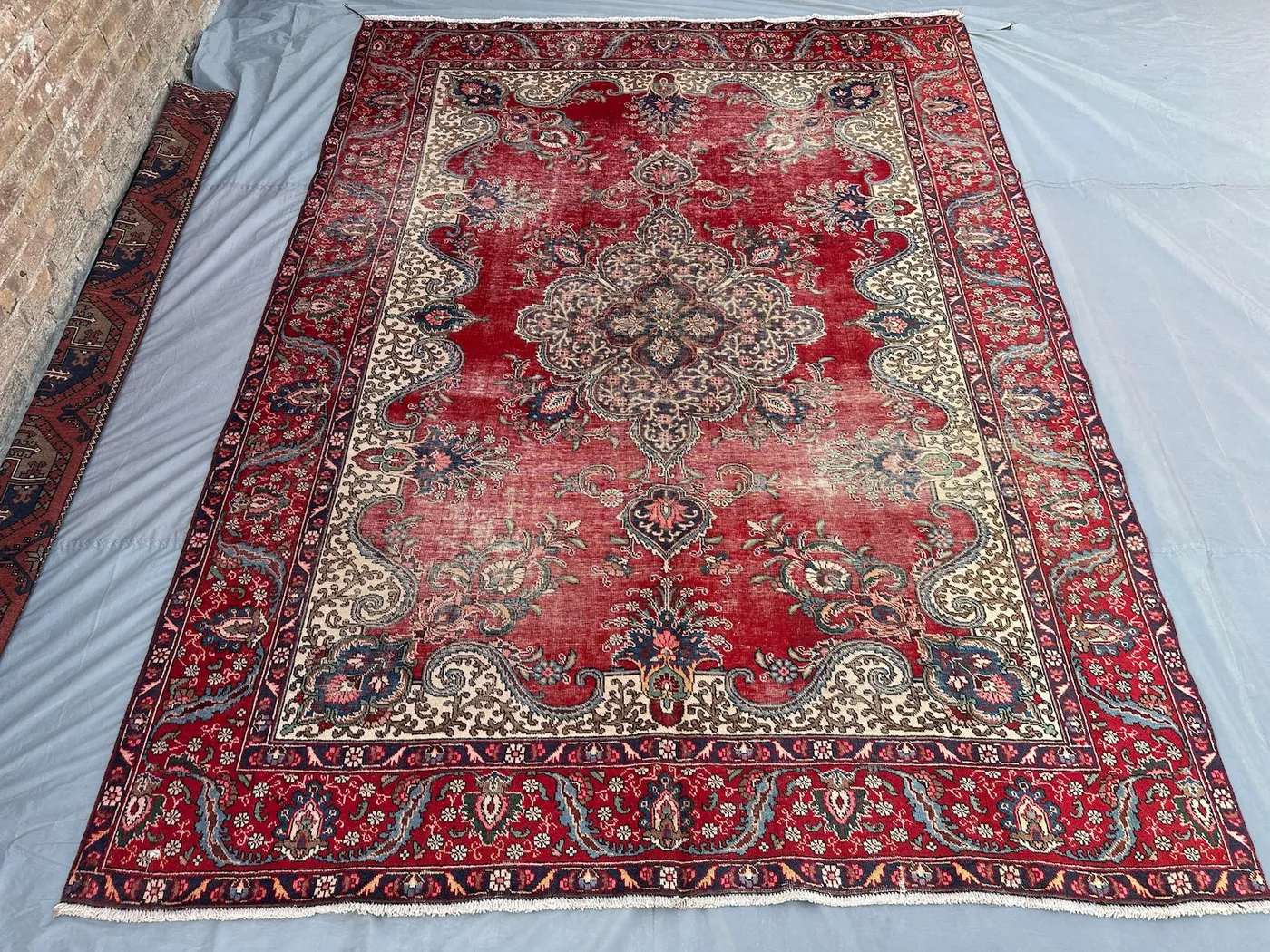8'2x11'2 ft Antique Turkish Hand Knotted Tribal Rug Turkmen Style No Pile Distressed Rug | Geometric Pattern Large Area Rug, Living Room Rug