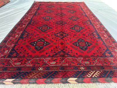 Afghan Turkoman Tribal Rug 4'3x7 ft Handmade Bukhara Carpet | Khal Mohammadi Geometric Wool Rug | Traditional 