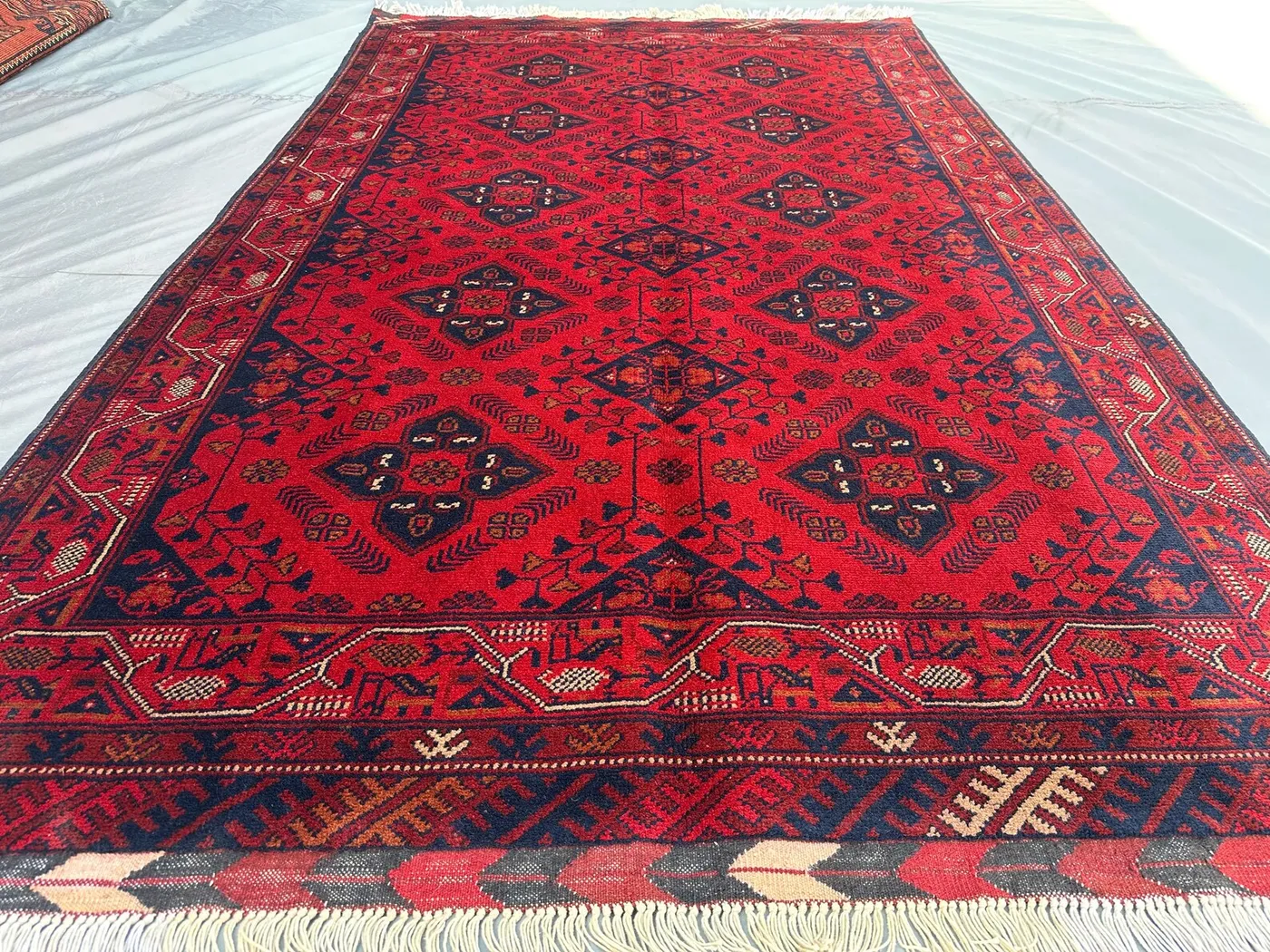 Afghan Turkoman Tribal Rug 4'3x7 ft Handmade Bukhara Carpet | Khal Mohammadi Geometric Wool Rug | Traditional Nomadic Area Rug, Bedroom Rug