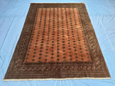 7.0x9.2 ft Antique Turkmen Bukhara Rug Tribal Ersari Rug Mowri Design Hand-Knotted Wool Carpet, Living Room Ru