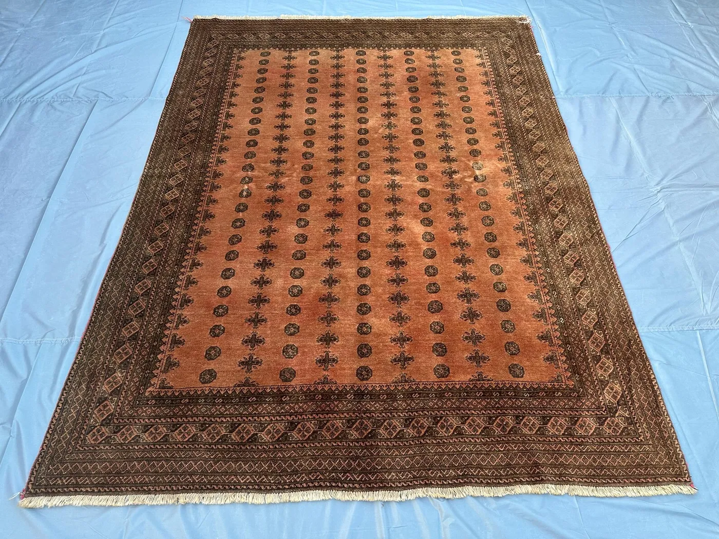 7.0x9.2 ft Antique Turkmen Bukhara Rug Tribal Ersari Rug Mowri Design Hand-Knotted Wool Carpet, Living Room Rug, Rugs For Bedroom, Moroccan