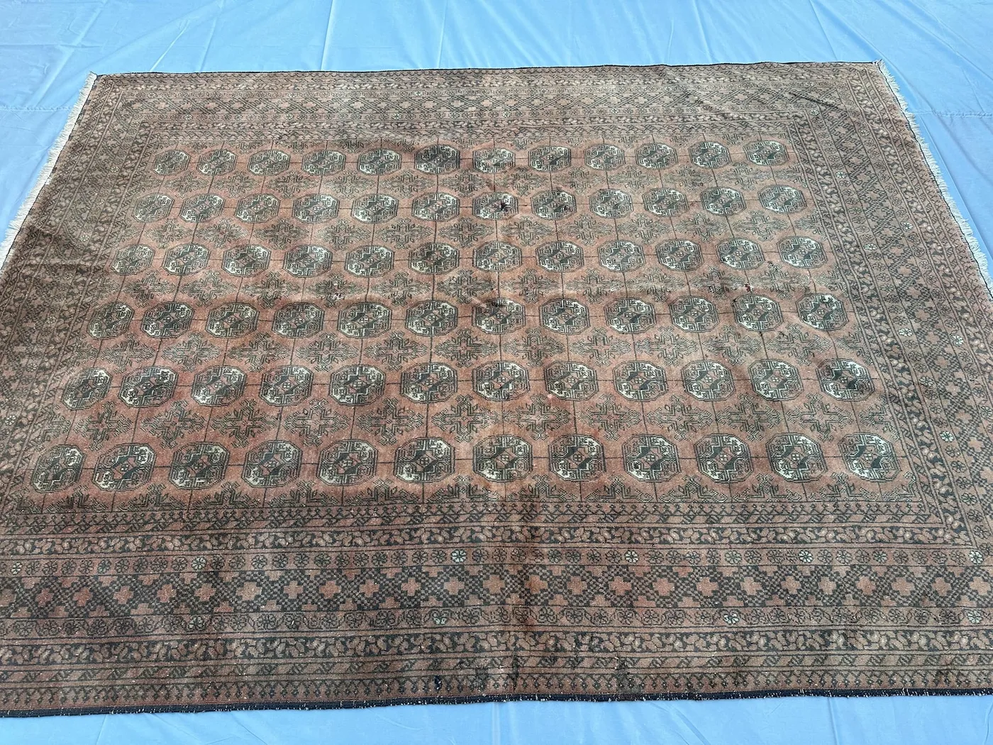 7x9 Antique Turkmen Tribal Rug Afghan Hand Knotted Wool Rug Tekke Design Terra Cotta Rug Traditional Vintage Afghan Carpet Bedroom Floor rug
