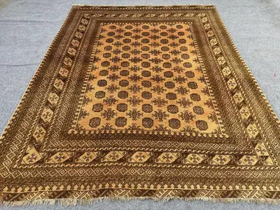 6.8x8.7 ft Antique Turkmen Bukhara Rug Afghan Ersari Hand-Knotted Wool Tribal Carpet, Turkish Rare Rug, Morocc