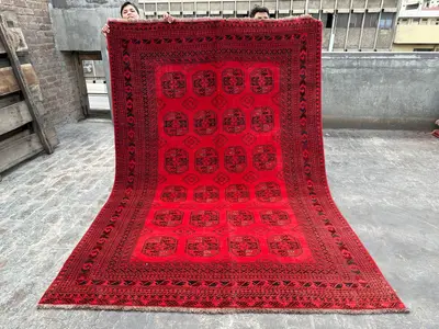 Tribal Afghan Rug, 6.4x9.4 ft, Turkmen Hand-knotted Soft Wool Area Rug, Vintage Turkoman Elephant Foot Bukhara
