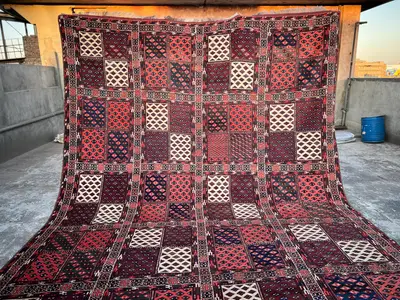 9'6"x23'1" Hand-Knotted Turkmen Bukhara Rug | Tribal Geometric Wool Rug | Oversized Palace Hall Rug | Rare 192