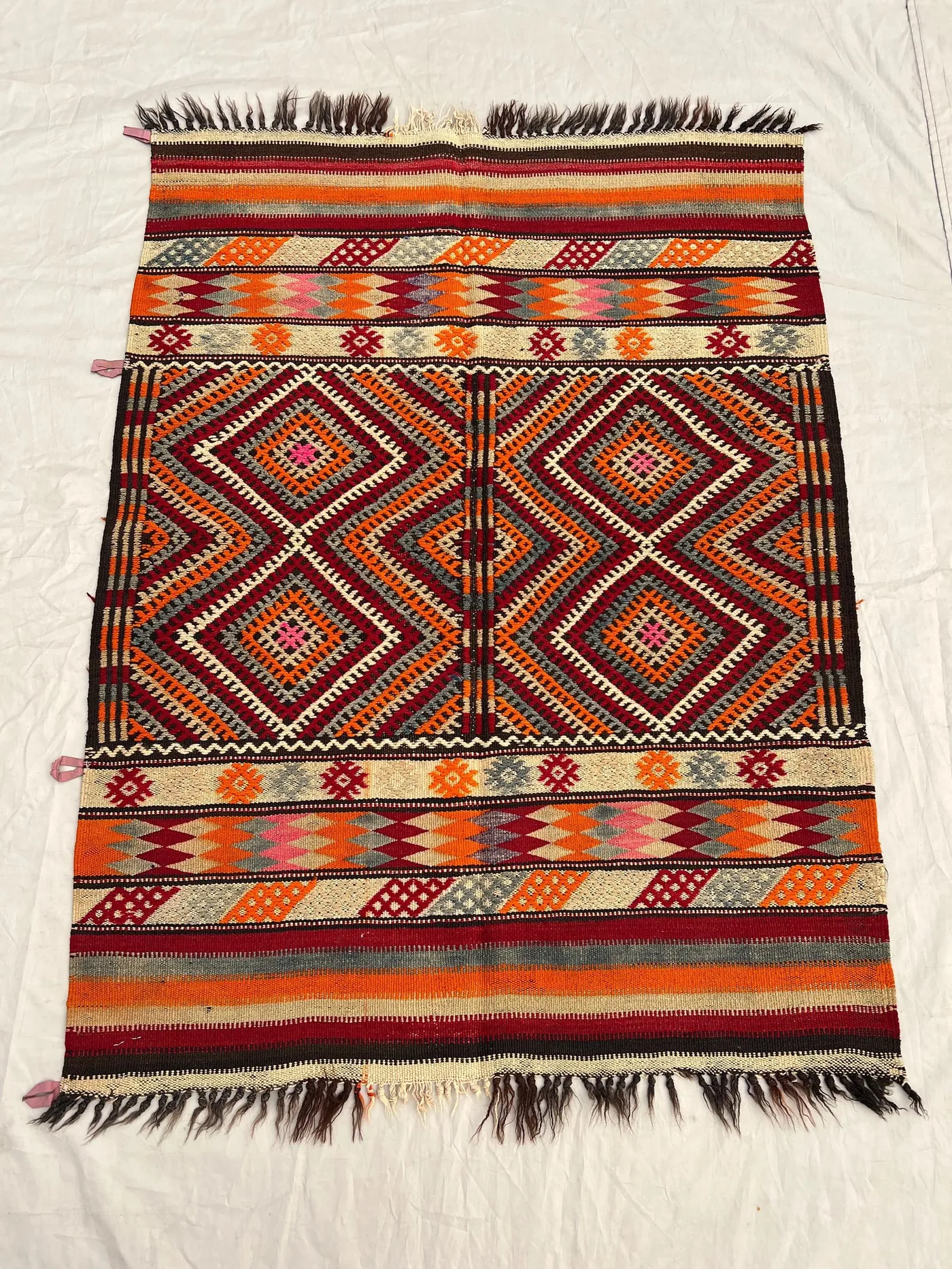 3'3x4'3 Vintage Afghan Handwoven Accent Kilim Flatweave - Bold Geometric Diamond Design, Multi-Color Accent Rug Kid Room Rug