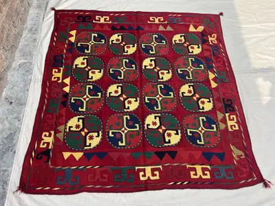 4'10x5'1 ft Vintage Afghan Kilim Rug, Handmade Flatweave Wool Rug, Tribal Medallion Kilim, Red Area Rug, Boho 