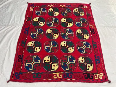 4'11x5'8 Ft Vintage Afghan Kilim Rug Red Tribal Circle Medallion Hook Flatweave Handwoven Wool Area Rug | Livi