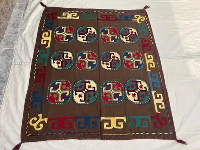4'4x4'11 ft Vintage Afghan Kilim Rug, Handmade Flatweave Wool Rug, Tribal Panel Kilim, Brown Accent Rug, Boho 
