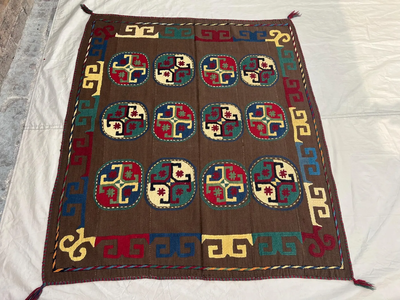 4'4x4'11 ft Vintage Afghan Kilim Rug, Handmade Flatweave Wool Rug, Tribal Panel Kilim, Brown Accent Rug, Boho Home Decor