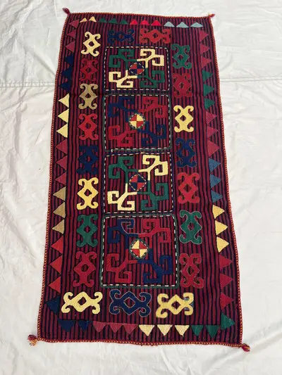 2'4x4'9 ft Vintage Afghan Kilim Rug, Handmade Flatweave Wool Rug, Tribal Panel Kilim, Small Red Accent Rug, Bo