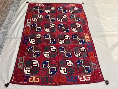 4'6x6'2 Ft Vintage Afghan Kilim Rug Red Geometric Tribal Flatweave Handwoven Wool Area Rug | Living Room Bedro