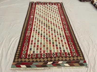 9'3x4'8 ft Vintage Afghan Baluchi Kilim - Tribal Geometric Design, Handwoven, Wool, Flatweave Rug Living Room 