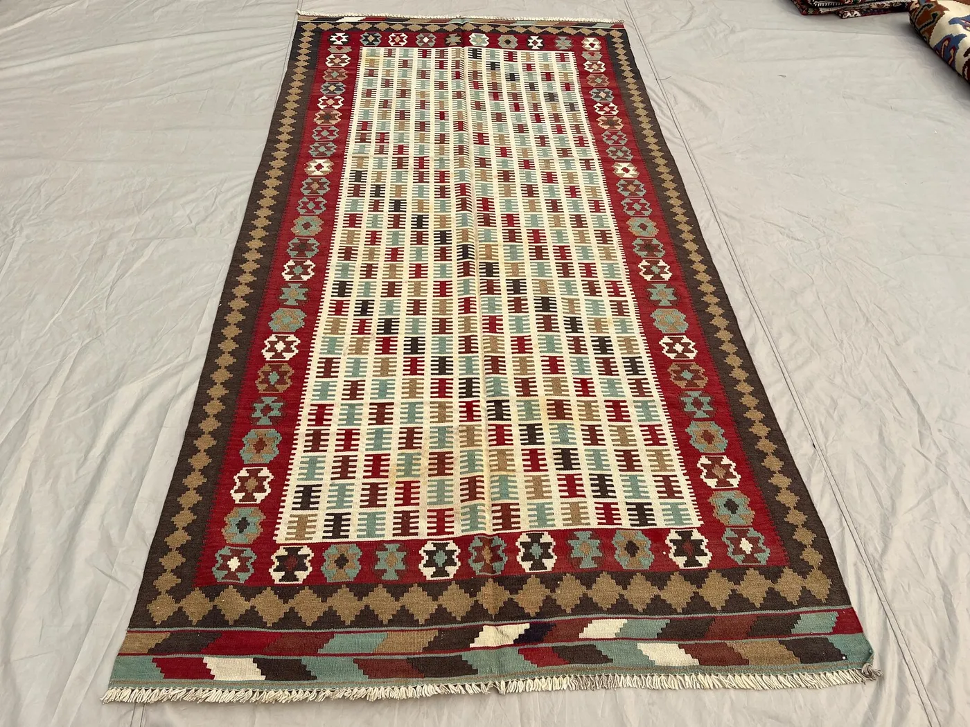 9'3x4'8 ft Vintage Afghan Baluchi Kilim - Tribal Geometric Design, Handwoven, Wool, Flatweave Rug Living Room Bed Room One of a kind