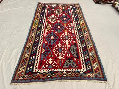 5'1x9'2 ft Vintage Afghan Baluchi Kilim - Multi-Color Tribal Geometric Design, Handwoven, Flatweave Wool Rug L