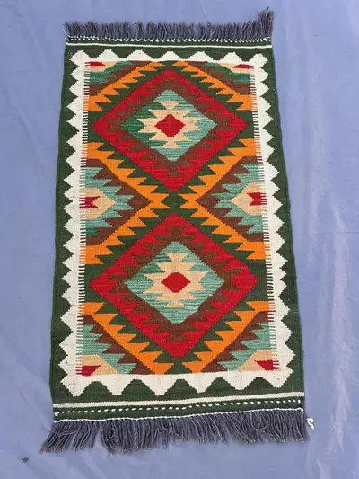 Afghan Mini Kilim Rug, 2x3 Handwoven Wool Flat Weave | Tribal Accent Rug | Geometric Colorful Carpet | Small B