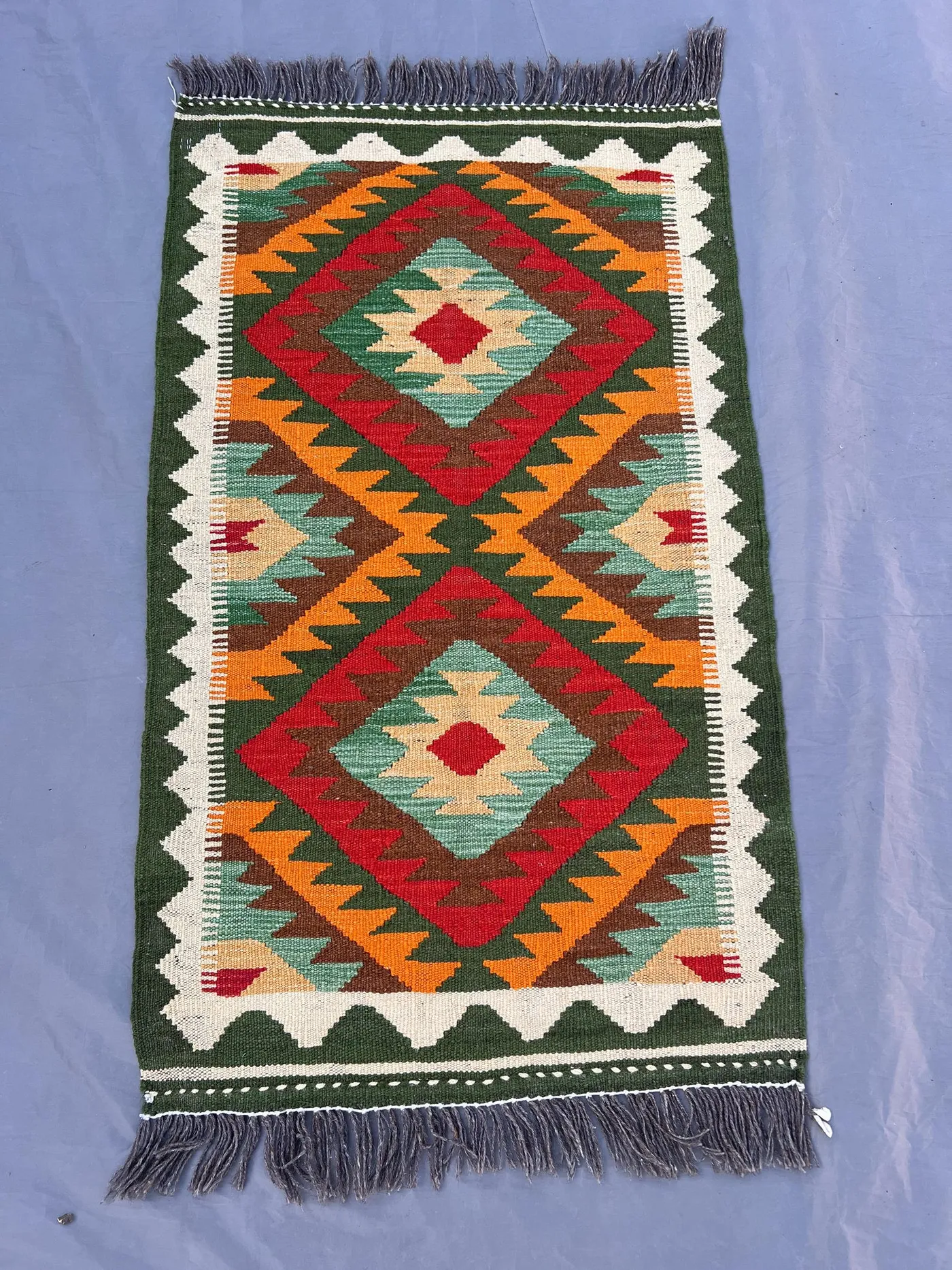 Afghan Mini Kilim Rug, 2x3 Handwoven Wool Flat Weave | Tribal Accent Rug | Geometric Colorful Carpet | Small Boho Entryway Rug, Bathroom rug