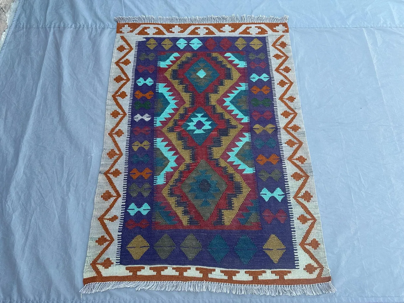 3.4x4.8 ft, Afghan Kilim Rug | Handmade Flat Weave Wool Carpet | Modern Tribal Design | Colorful Luxury Decor | Small Boho Geometric Rug