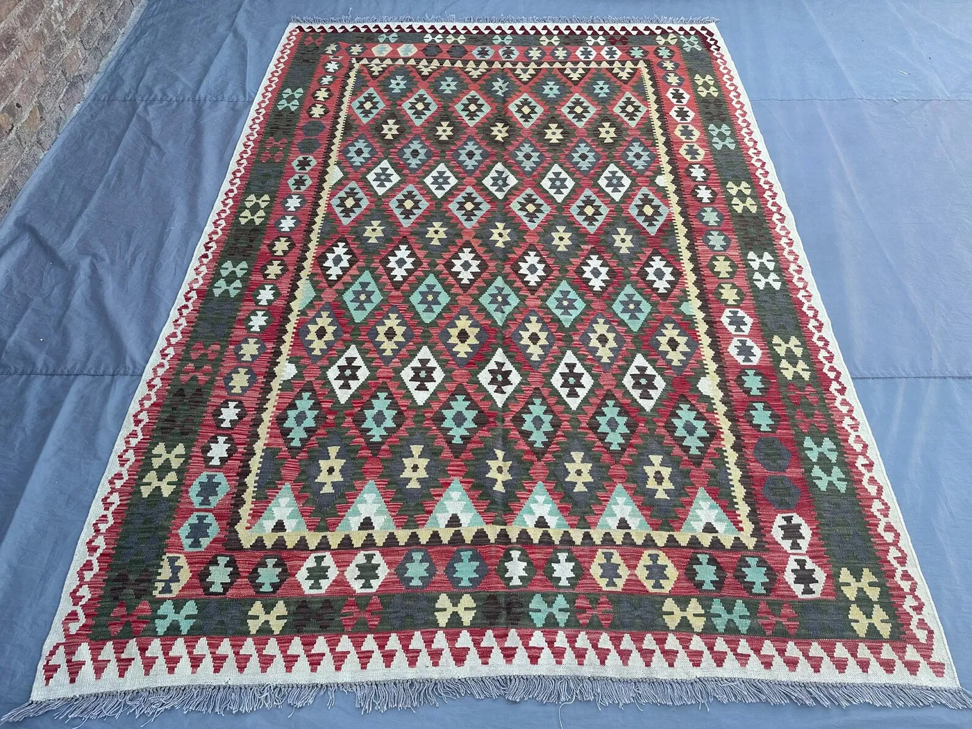 7x10 Afghan Kilim Rug | Handwoven Wool Flat Weave Carpet | Tribal Geometric Multicolor Pattern | Large Oriental Decor Rug | Boho Area Rug