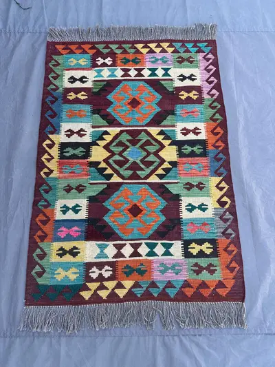 3x4.3 ft, Afghan Kilim Rug | Handmade Flat Weave Wool Carpet | Colorful Tribal Geometric Design | Boho Modern 