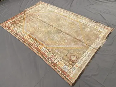 Antique Caucasian Low-Pile Rug – Distressed Terracotta Afghan Tribal Carpet – One-of-a-Kind Vintage Moroccan S
