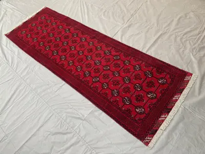 Vintage Afghan Baluch Wool Runner Rug 2'7" x 7'9" | Tribal Mowri Geometric Design | Hand-Knotted Hallway Carpe