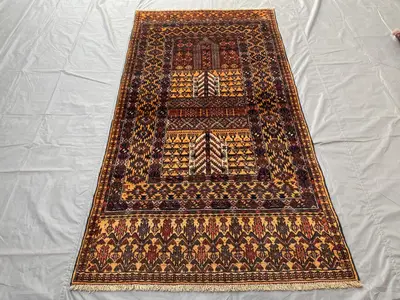 Antique Turkmen Ersari Rug 4x8 ft | Tribal Afghan Handmade Carpet | Ensi Parda Design | One-of-a-Kind Wool Rug