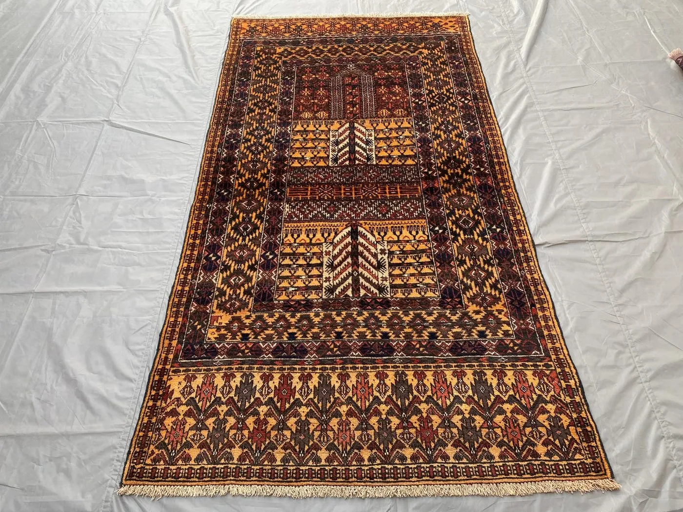 Antique Turkmen Ersari Rug 4x8 ft | Tribal Afghan Handmade Carpet | Ensi Parda Design | One-of-a-Kind Wool Rug, Turkish Area Rug Bedroom Rug