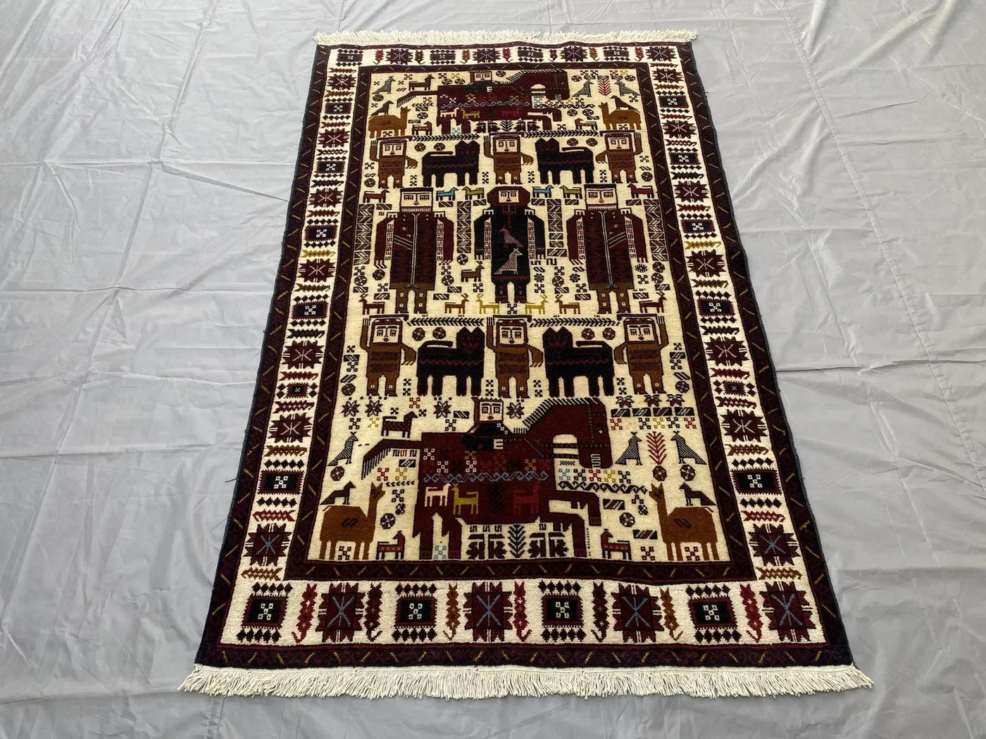 Afghan Baluch Pictorial Rug 3.10 x 6.3 ft | Tribal Human Design Nomadic Art | Handmade Wool Wall Hanging Rug, Turkmen rug, Home Decor